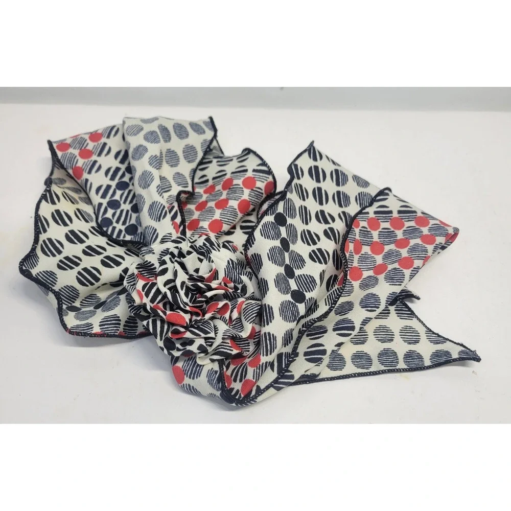 Vintage Polka Dot Scarf Red Black Cream Accordion Pleat Ruffle Trim‎